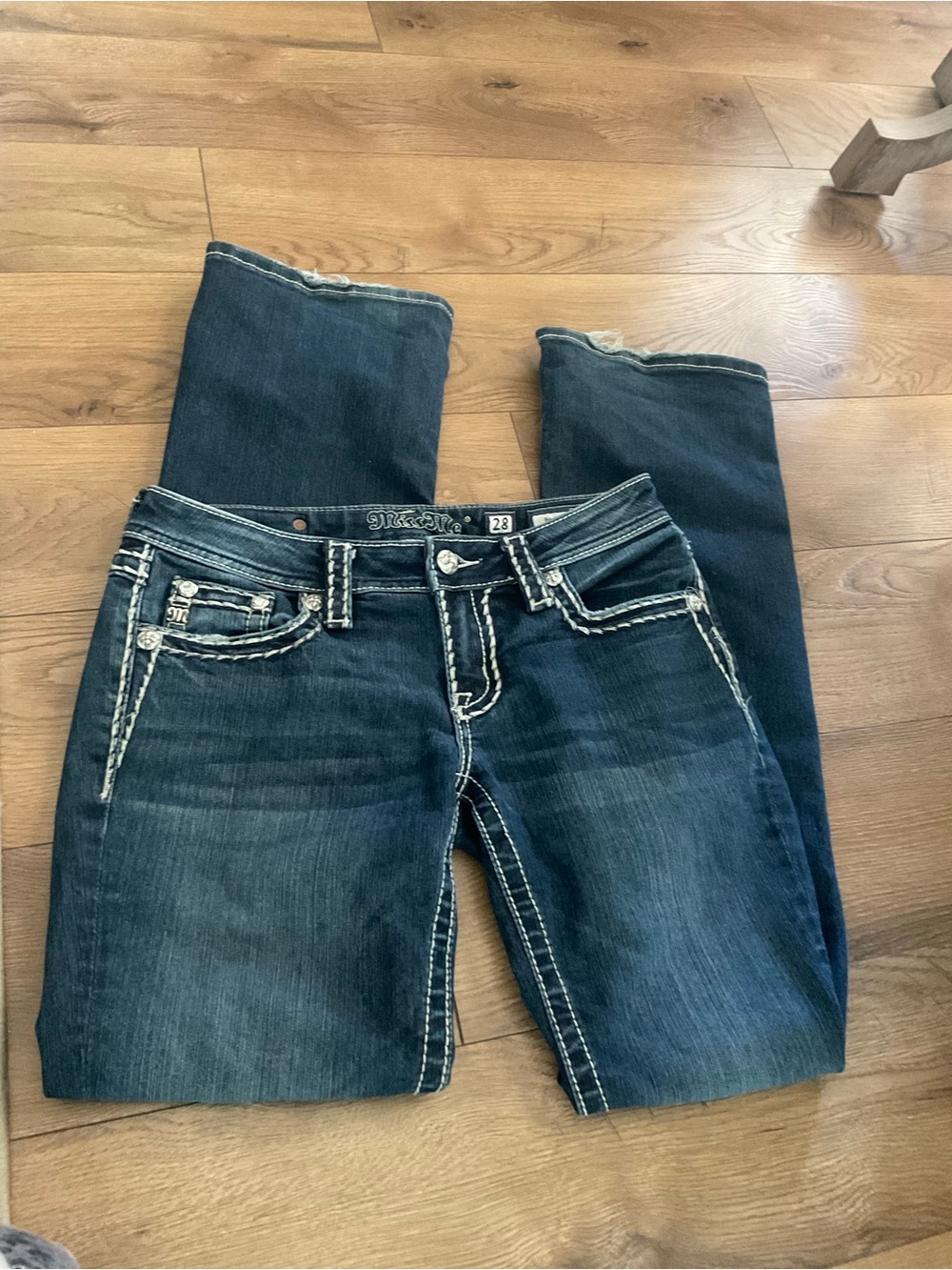 Miss Me Dark Blue Bootcut Jeans with Contrast Stitching